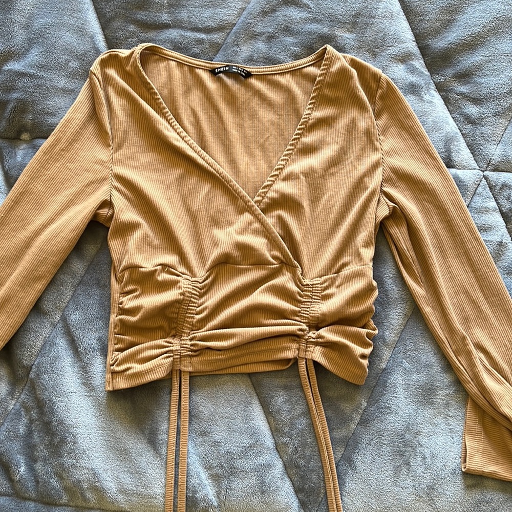 Long Sleeve Slim Fit Crop Top Blouse